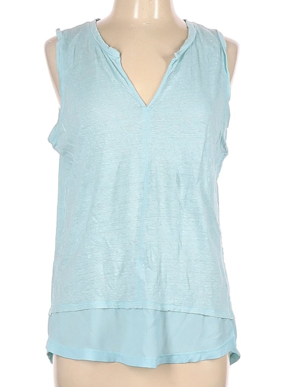 Sanctuary V Neck Tank Top Light Blue 100% Linen Size L  New